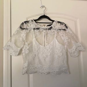 White Cropped crop lace top